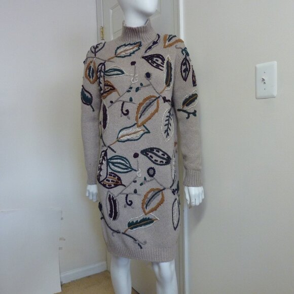 Salvatore Ferragamo Leaf Embroidered Wool & Cashmere Sweater Dress - Picture 1 of 6